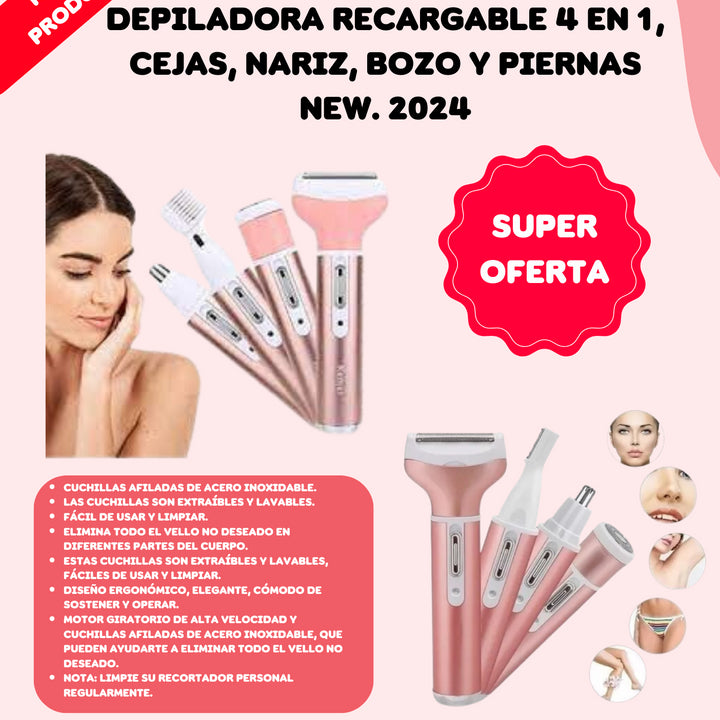 Depiladora Recargable 4 En 1, Cejas, Nariz, Bozo Y Piernas New.